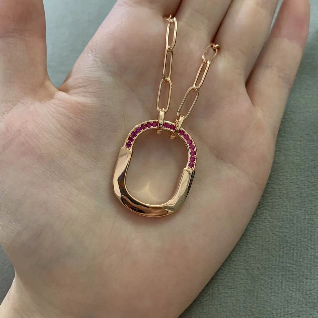 18K Tiffany & Co. Lock Pink Pave Diamonds Necklace
