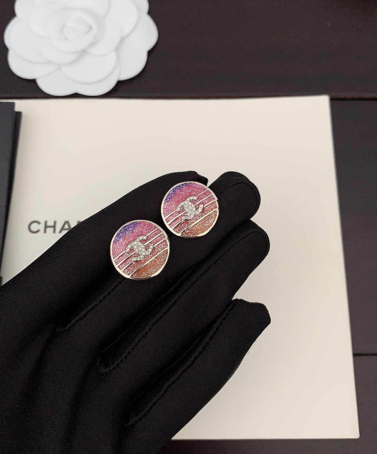 18K Chanel Pink Crystals Earrings
