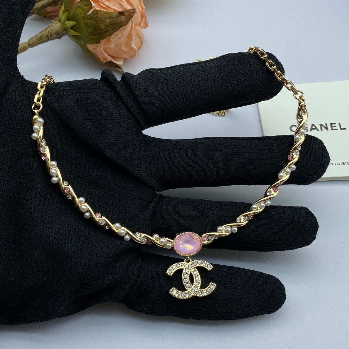 18K Chanel Pink Crystal Necklace