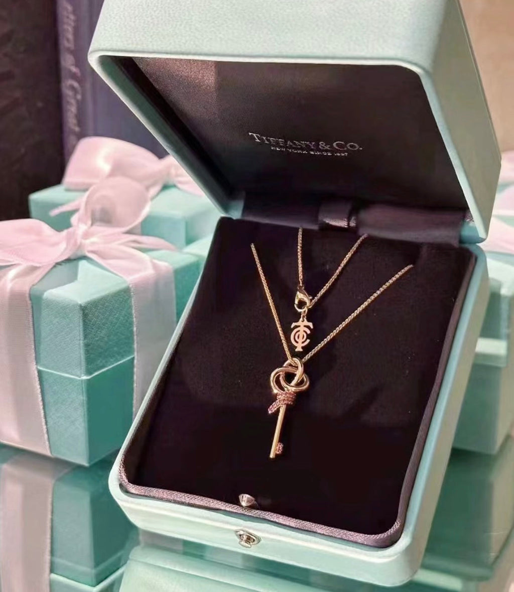 18K Tiffany & Co. Keys Woven Pink Diamonds Medium Necklace