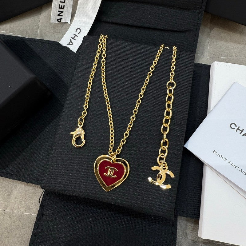 18K Chanel Black & Red Heart Gold Necklace