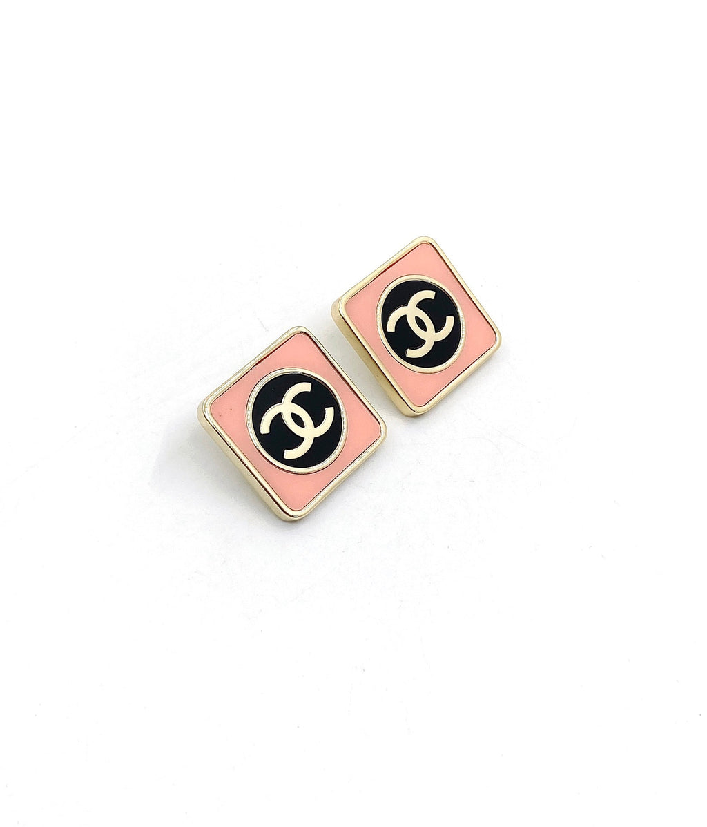 18K Chanel Square Pink Earrings