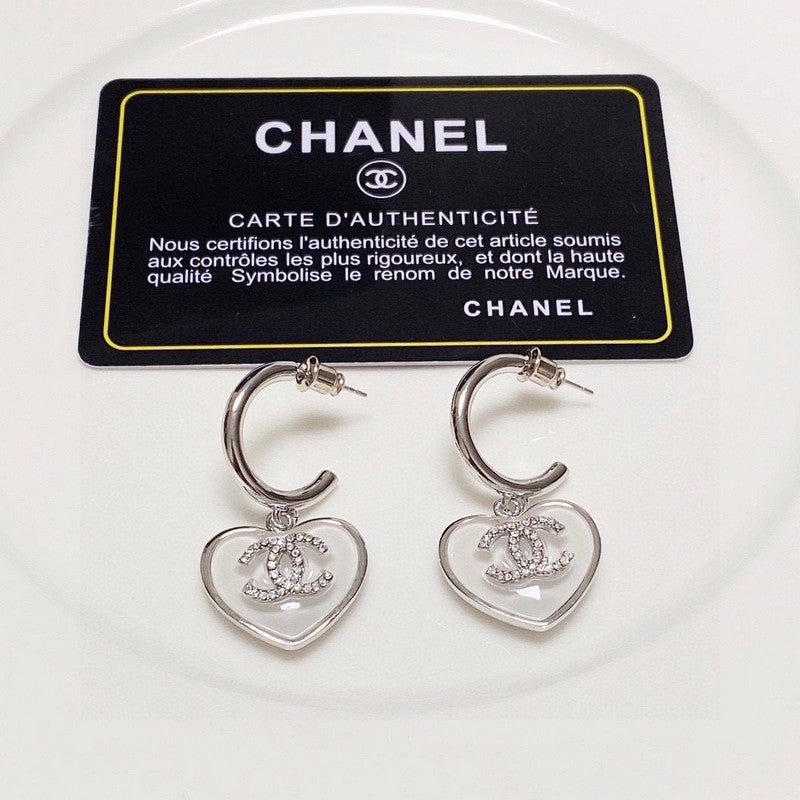 18K Chanel White Heart Earrings