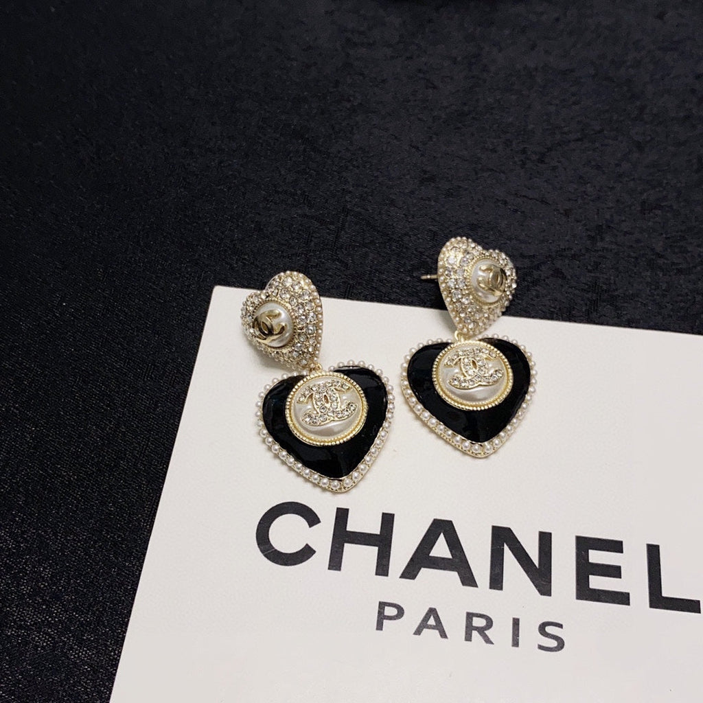 18K Chanel Black Heart Earrings