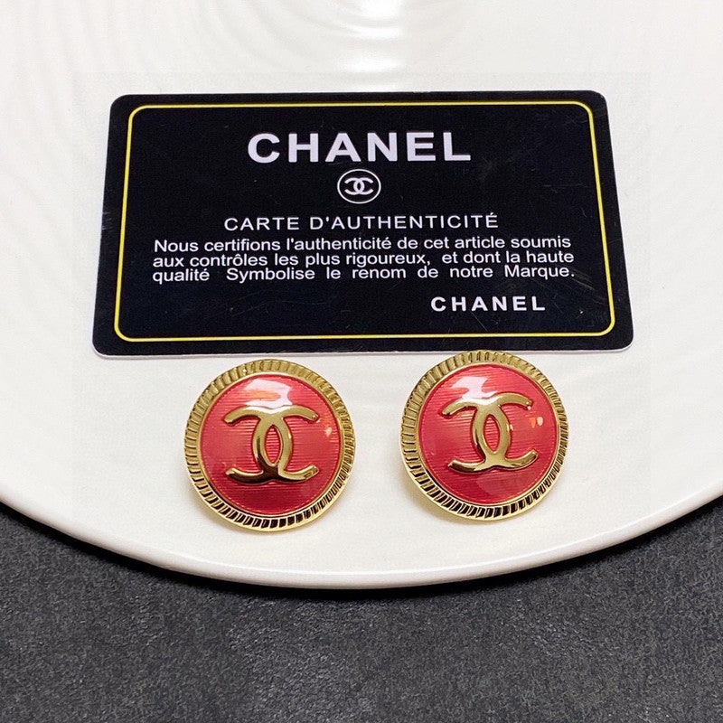 18K Chanel Red Round Earrings