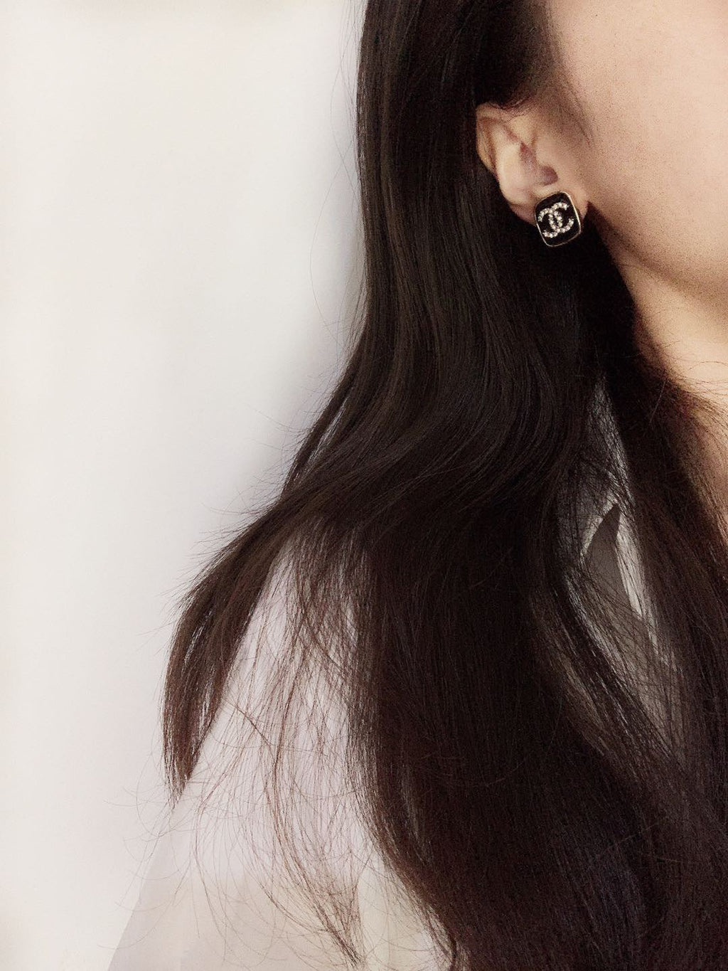 18K Chanel Square Resin Diamond Earrings