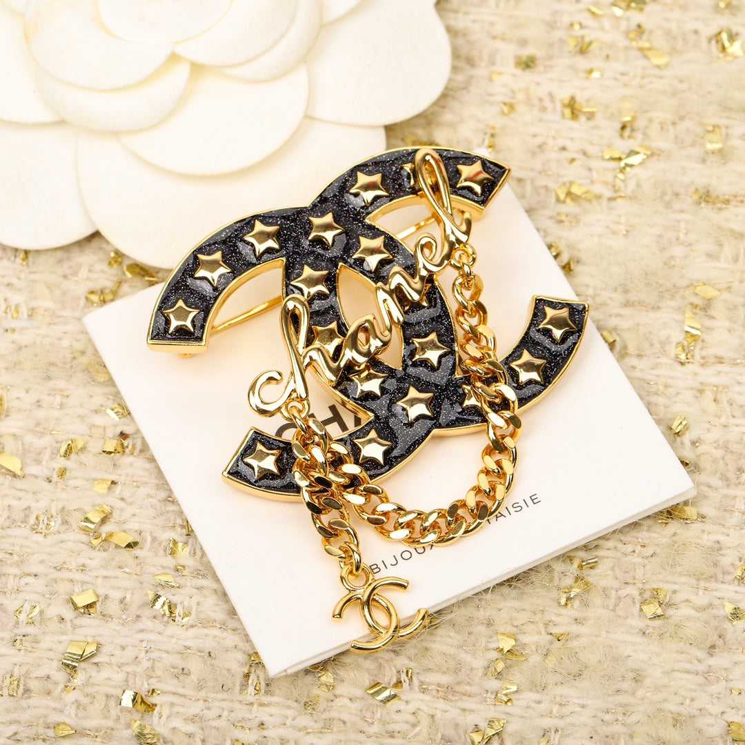 18K Chanel Black Chain Brooch