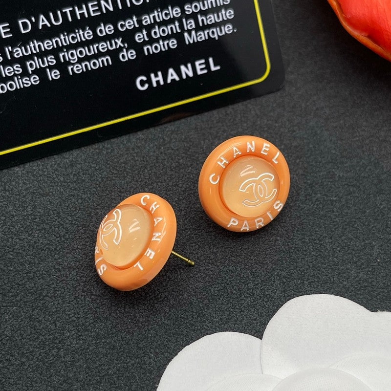 18K Chanel Orange Round Earrings