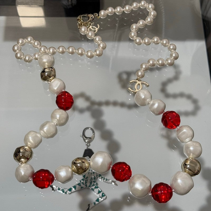 18K Chanel Red Crystal Pearl Necklace