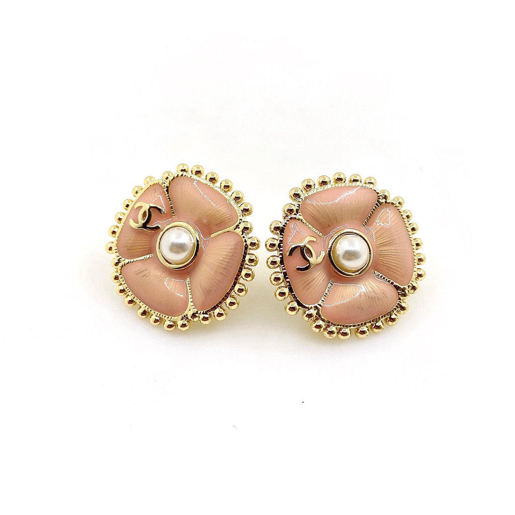 18K Chanel Pink Pearl Earrings