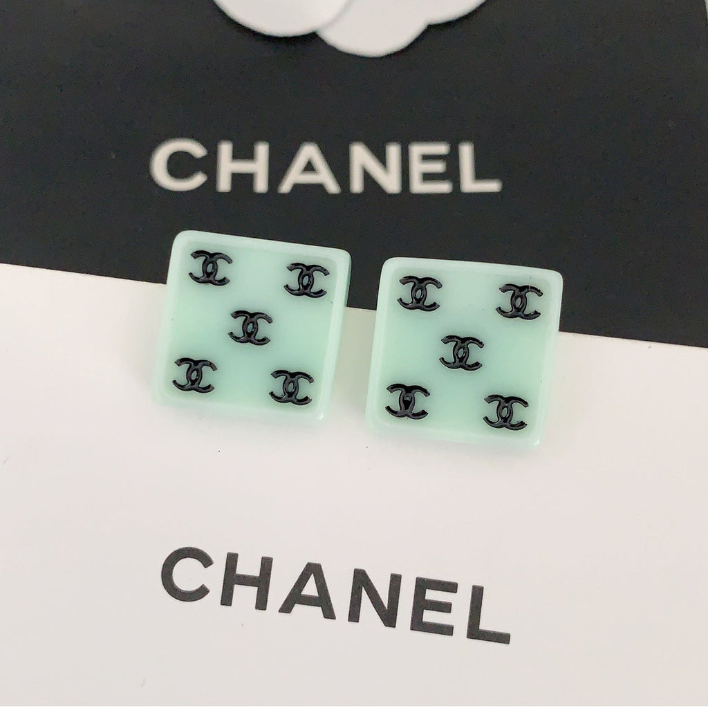 18K Chanel Green Resin Earrings