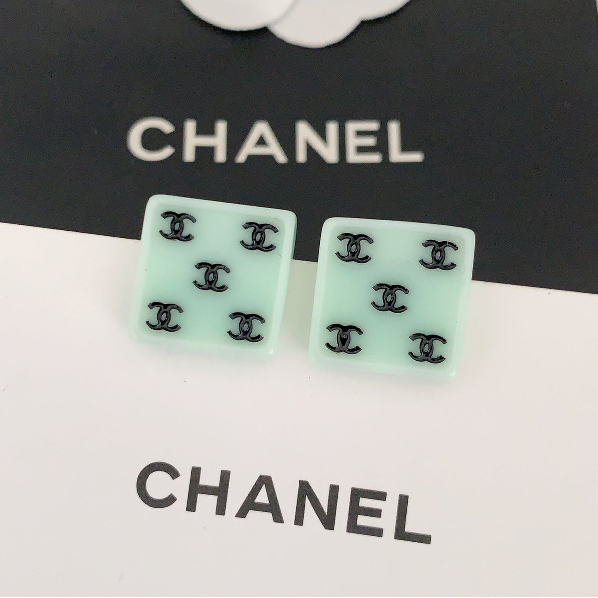 18K Chanel Green Resin Earrings