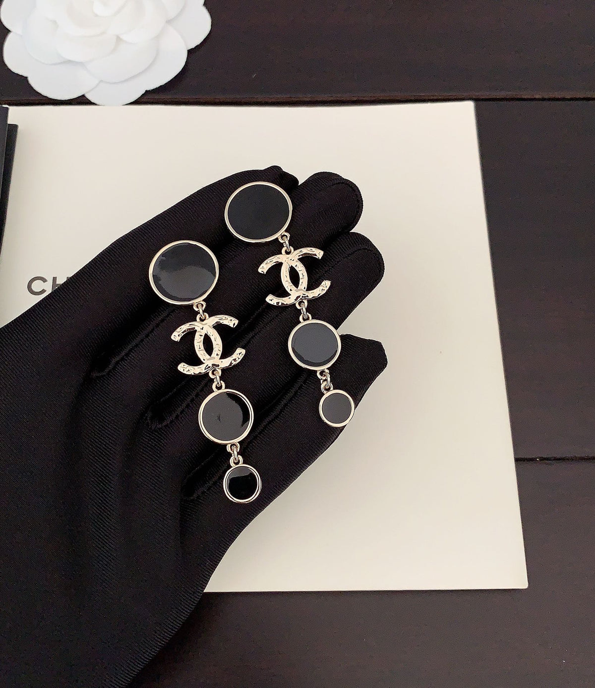 18K Chanel Black Crystals Earrings