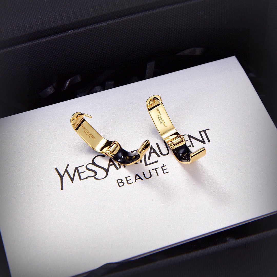 18K Saint Laurent YSL Black Earrings