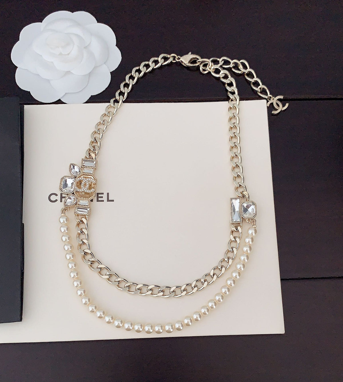 18K Chanel Pearls Crystals Necklace