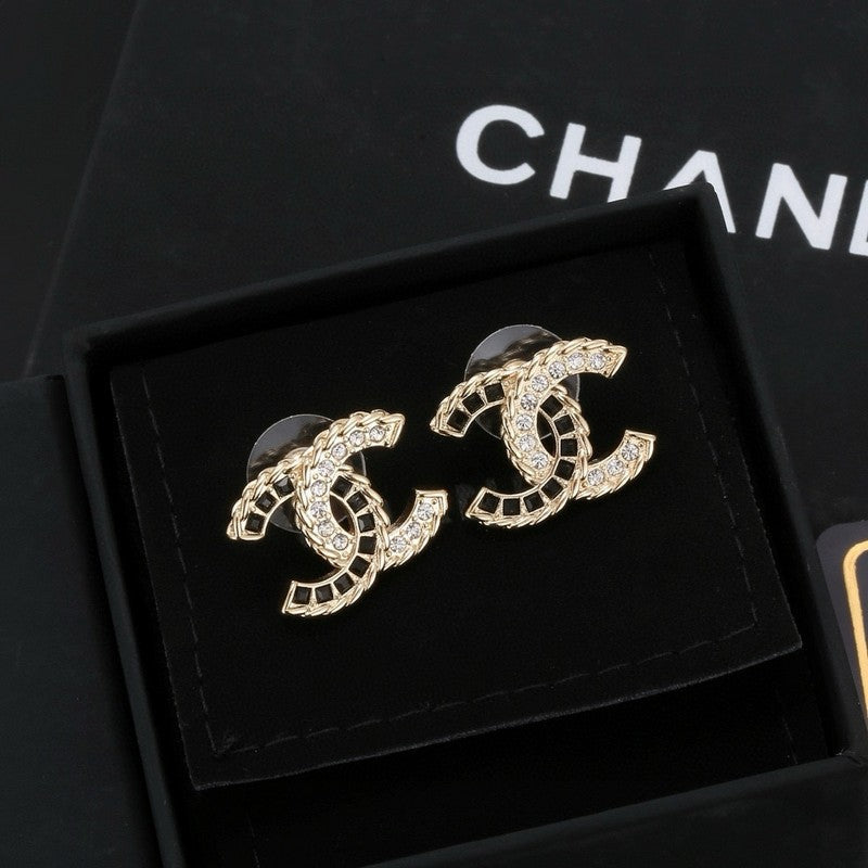 18K Chanel Crystal Leather Earrings