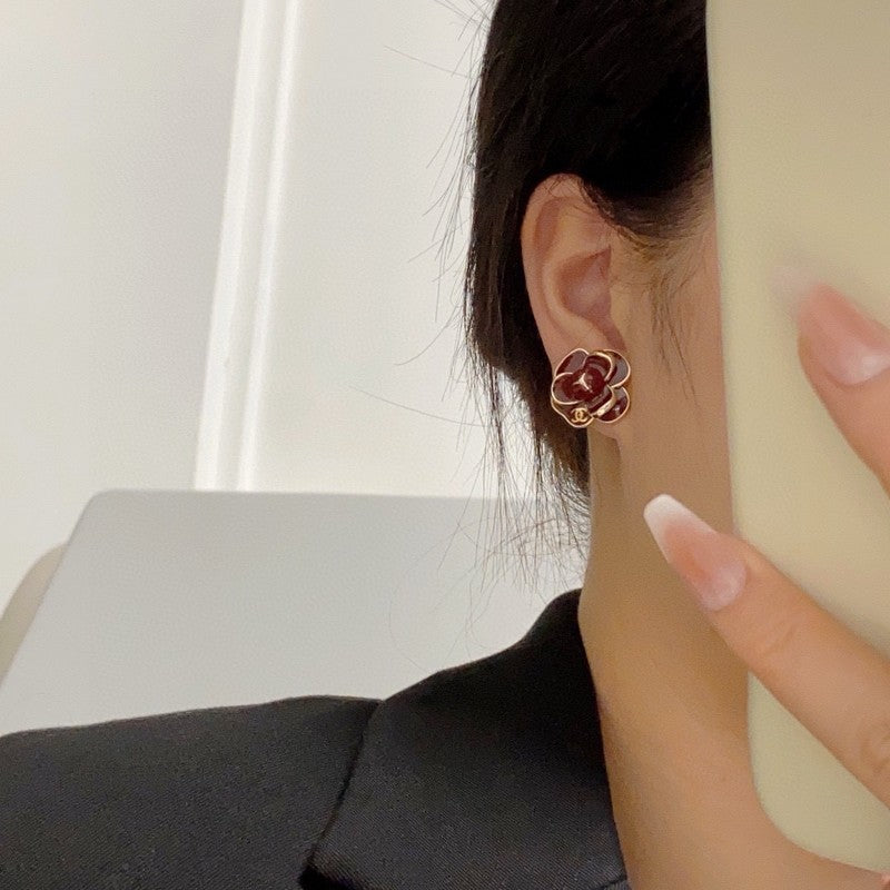 18K Chanel Red & Pink Camellia Earrings