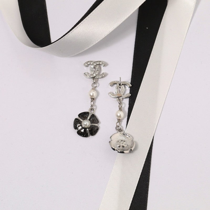 18K Chanel Black & Pink Camellia Diamond Long Earrings