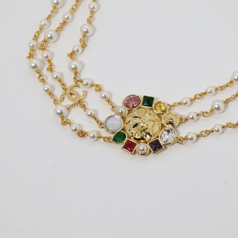 18K Chanel Color Crystal Pearls Choker Necklace