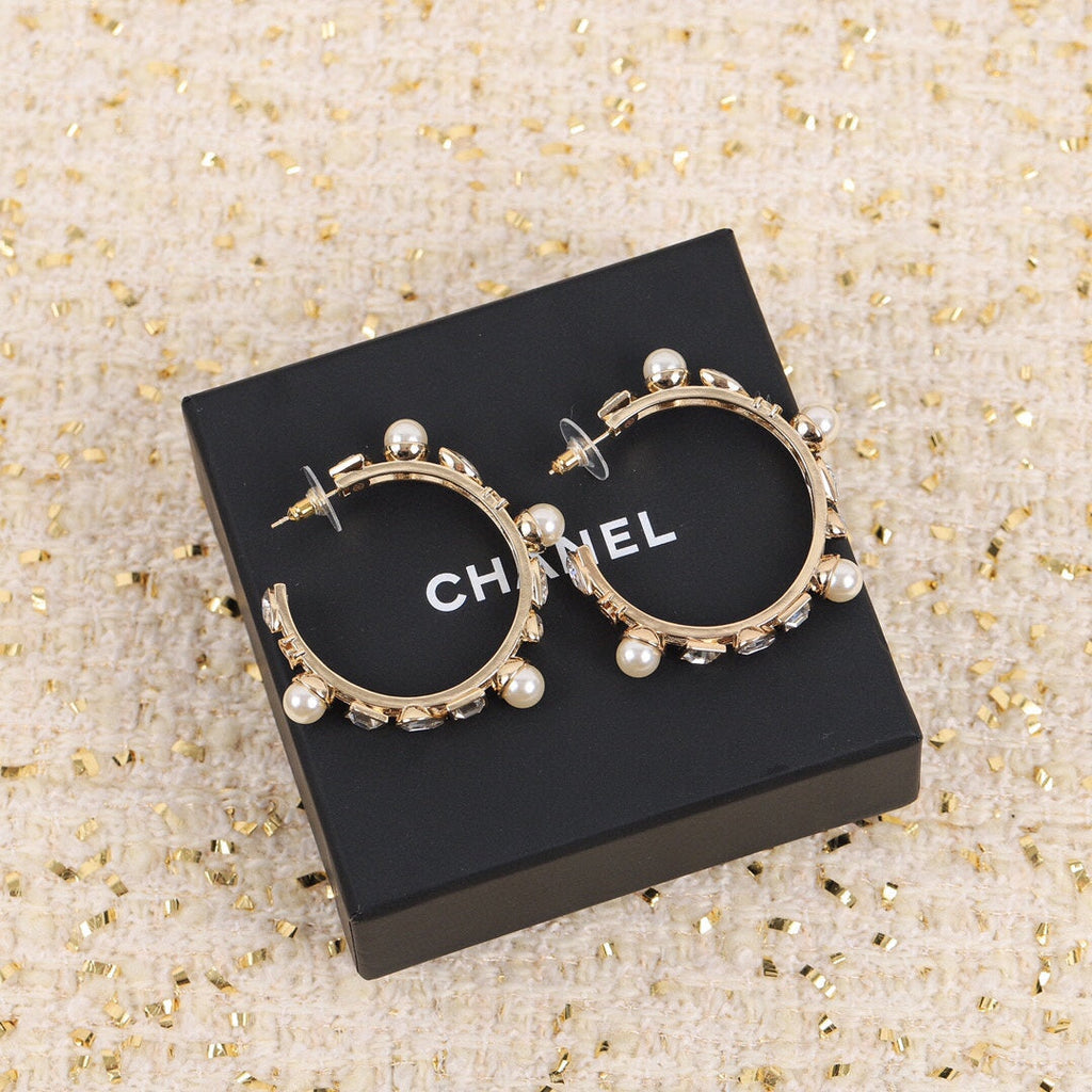 18K Chanel Pearl Crystal Earrings