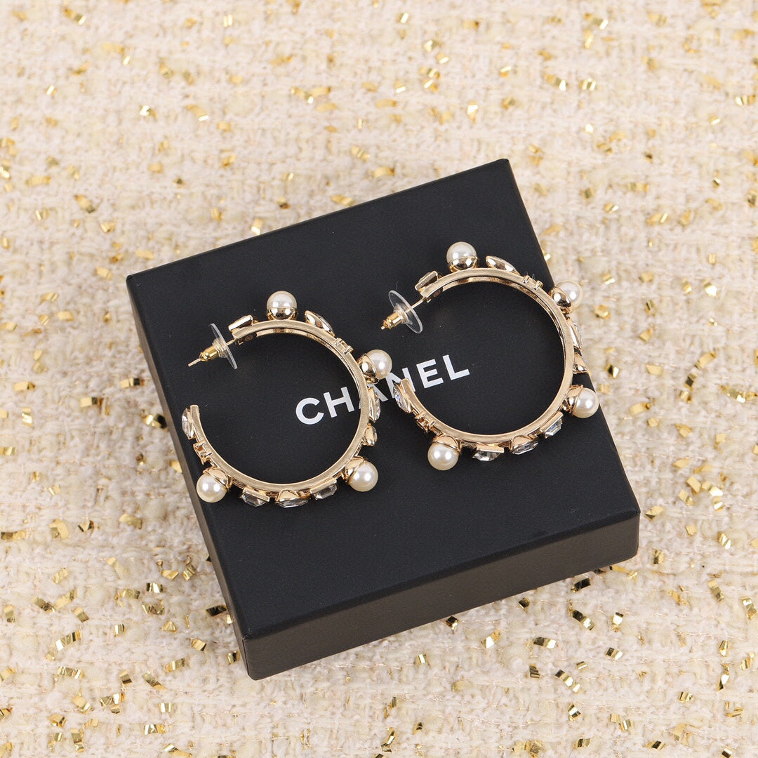 18K Chanel Pearl Crystal Earrings