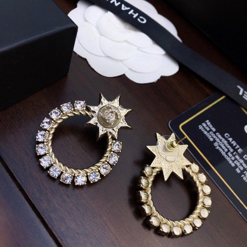 18K Chanel Star Full Crystal Earrings
