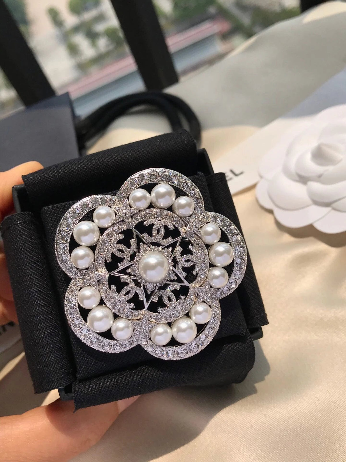 18K Chanel Camellia Pearls Brooch