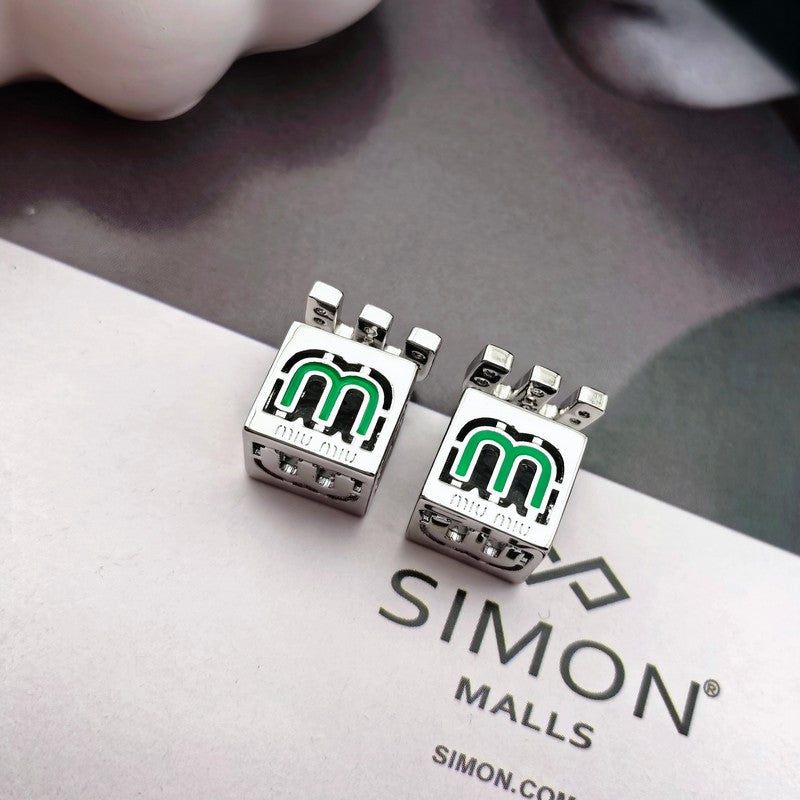 18K Miu Miu Green & Yellow Cube Earrings