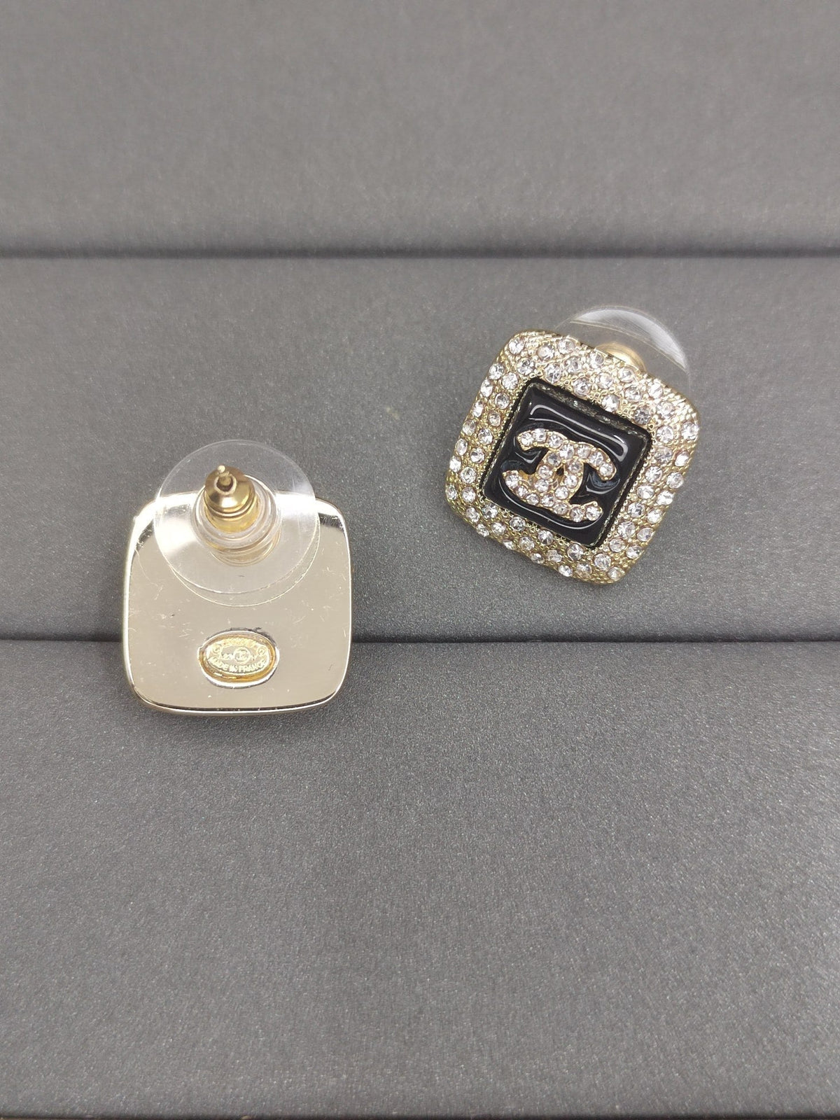 18K Chanel Diamond Square Black Earrings