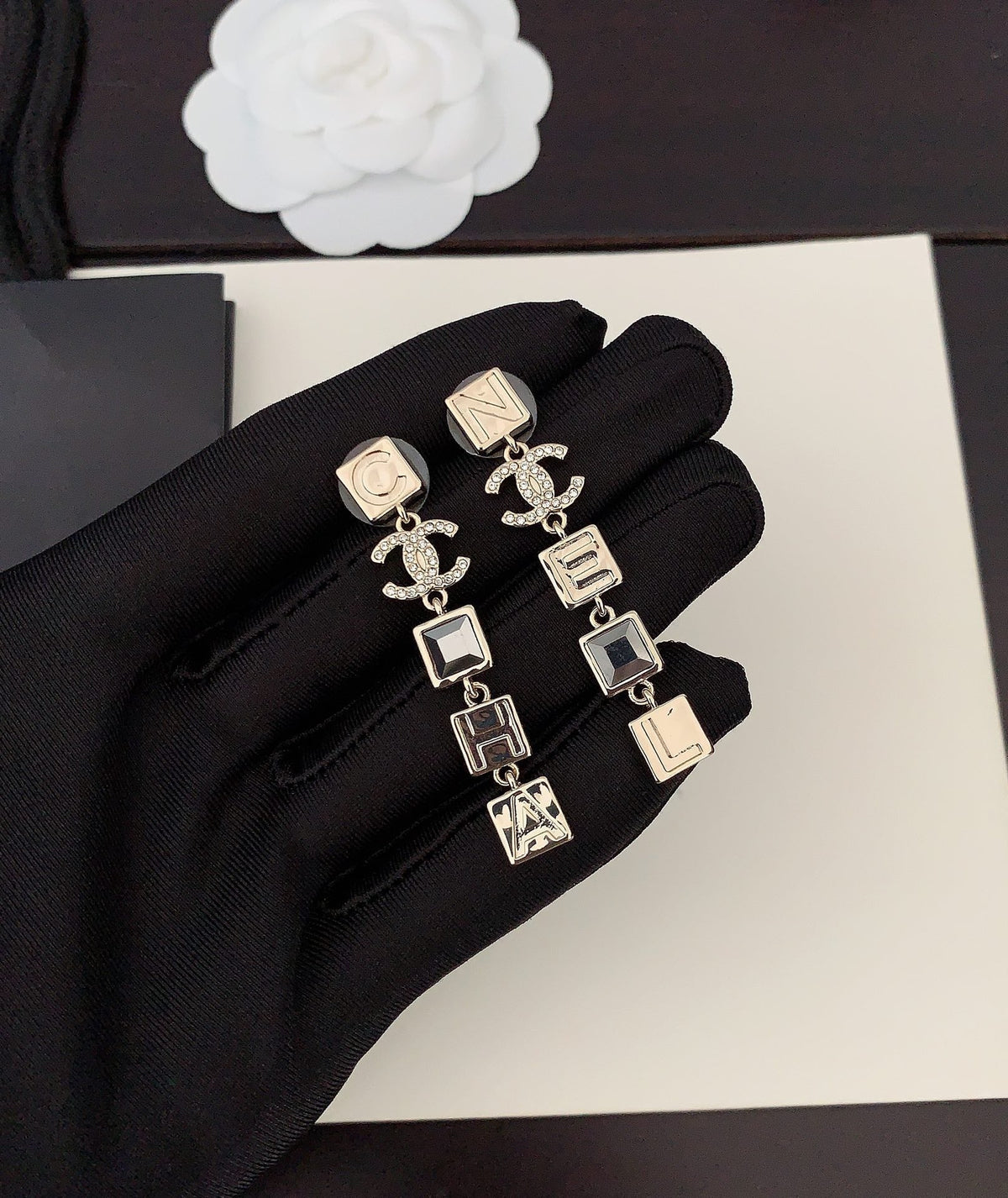 18K Chanel Crystals Long Earrings