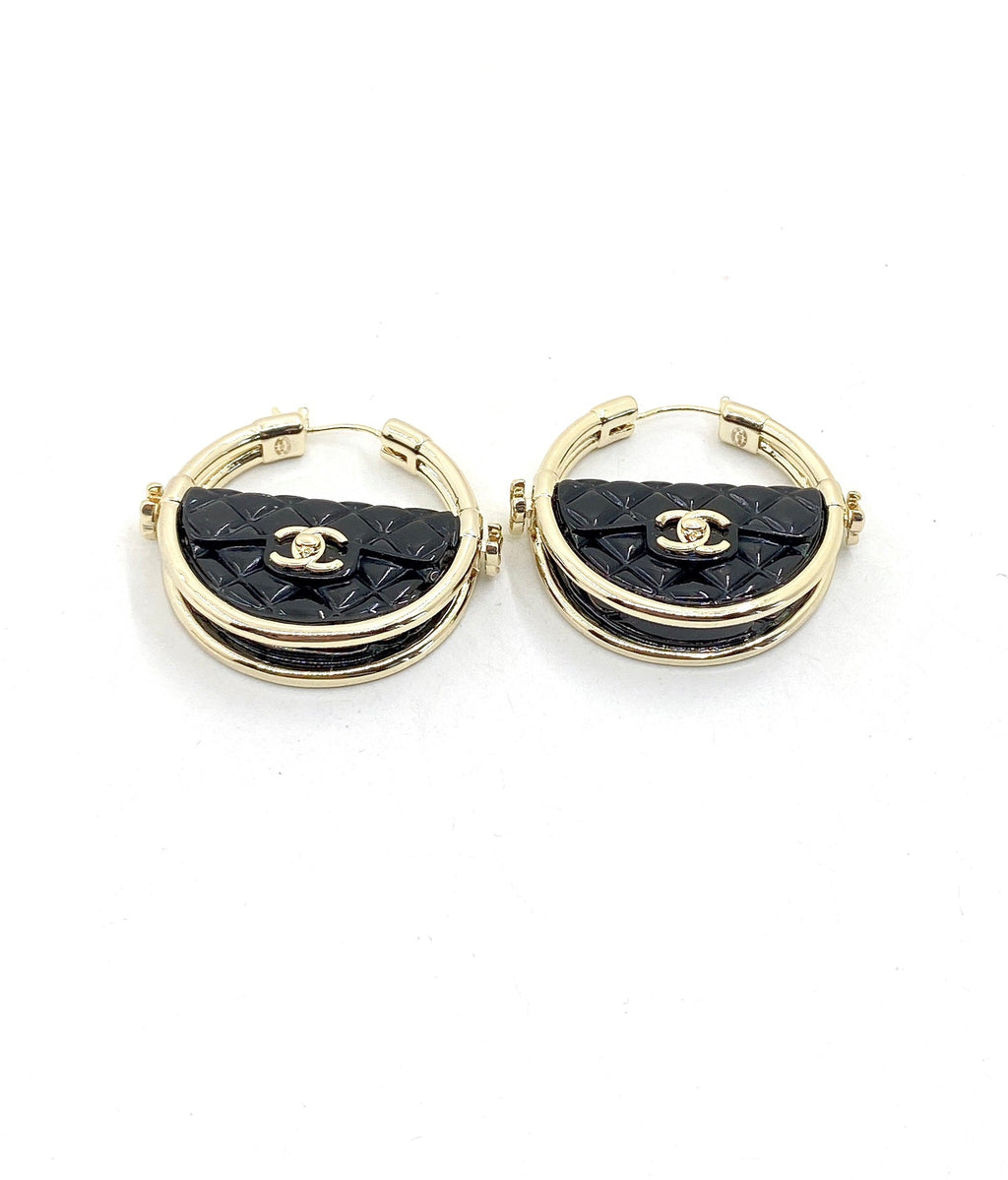 18K Chanel Black Bag Earrings