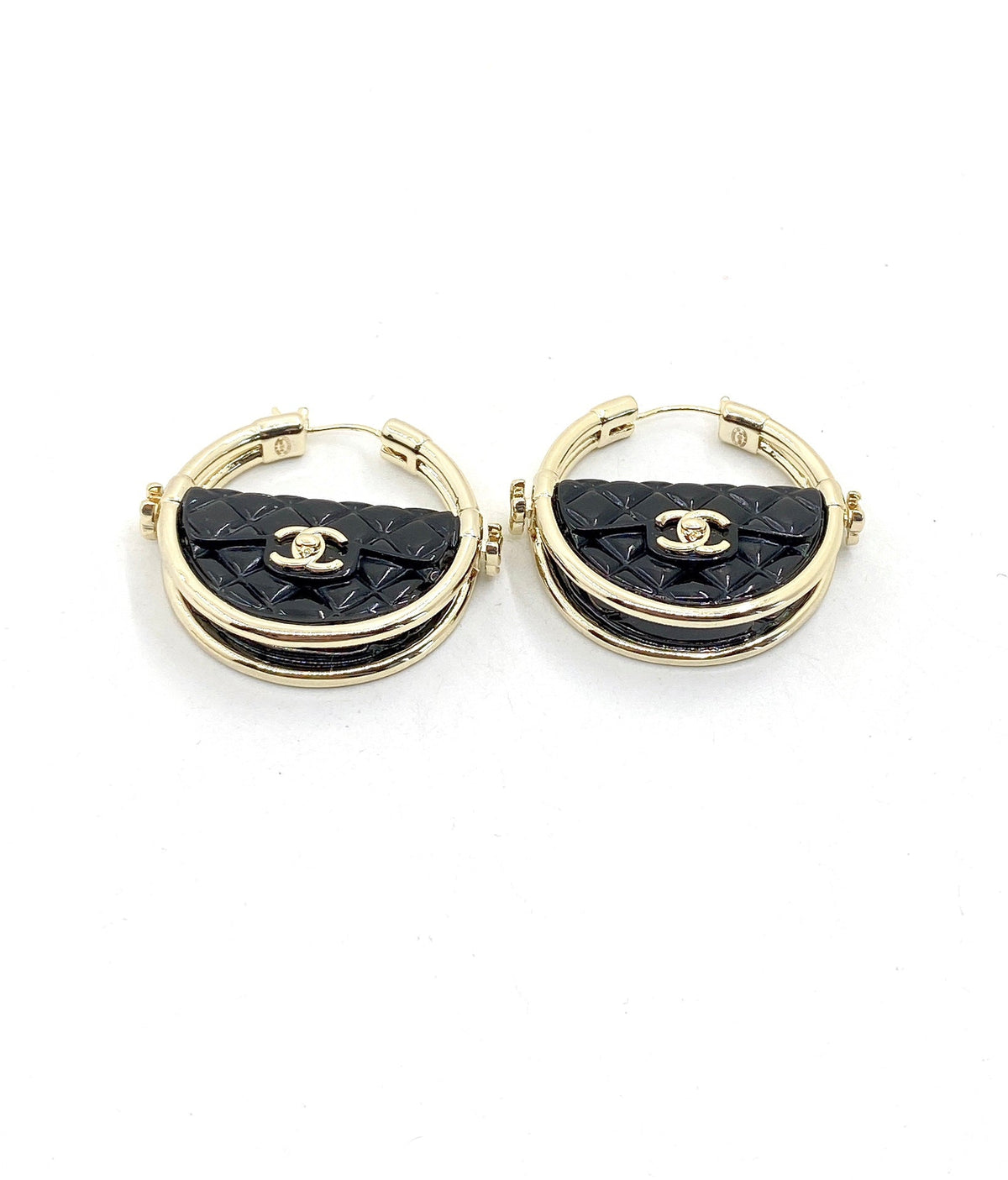 18K Chanel Black Bag Earrings