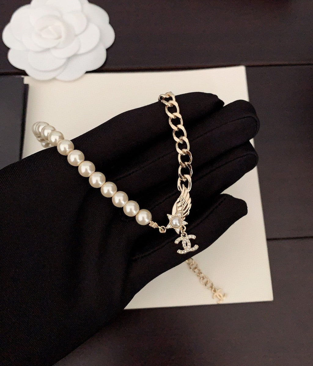18K Chanel Pearl Chain Choker Necklace