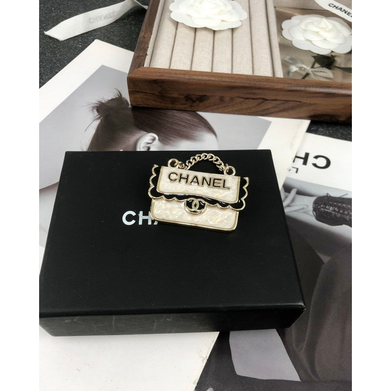 18K Chanel White Bag Brooch