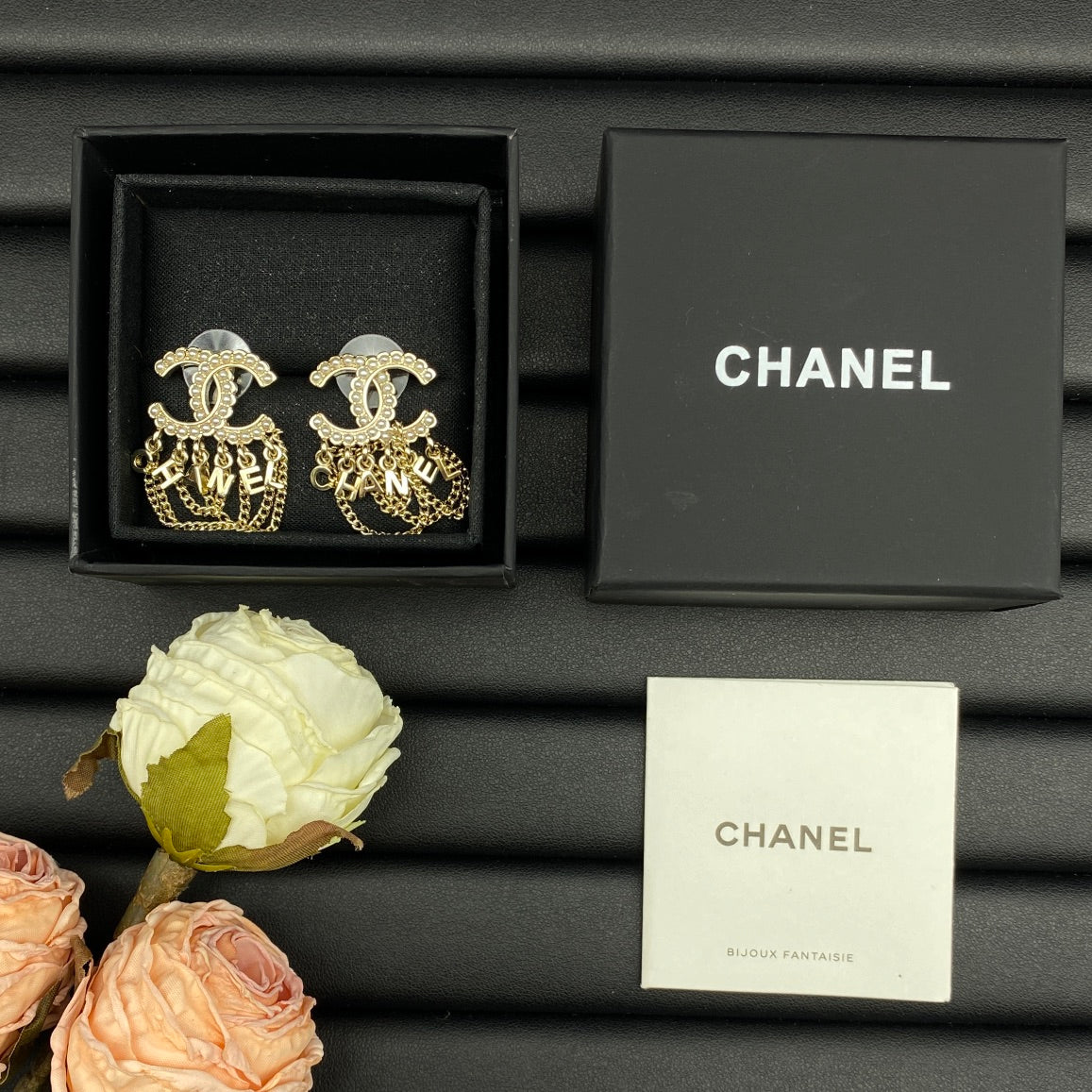 18K Chanel Pearl Chain Link Earrings
