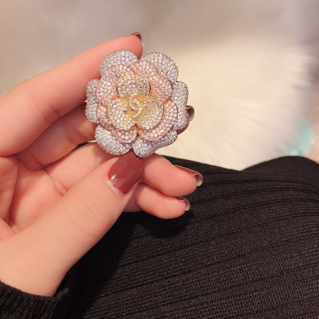 18K Chanel Pink Flower Diamond Brooch