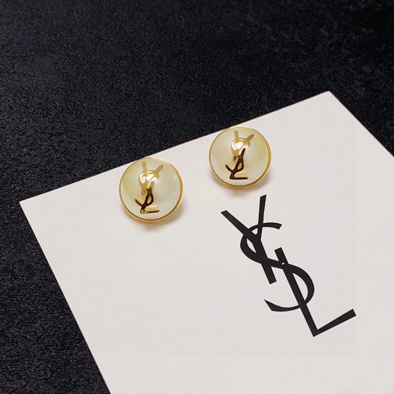 18K Saint Laurent YSL White & Red Earrings