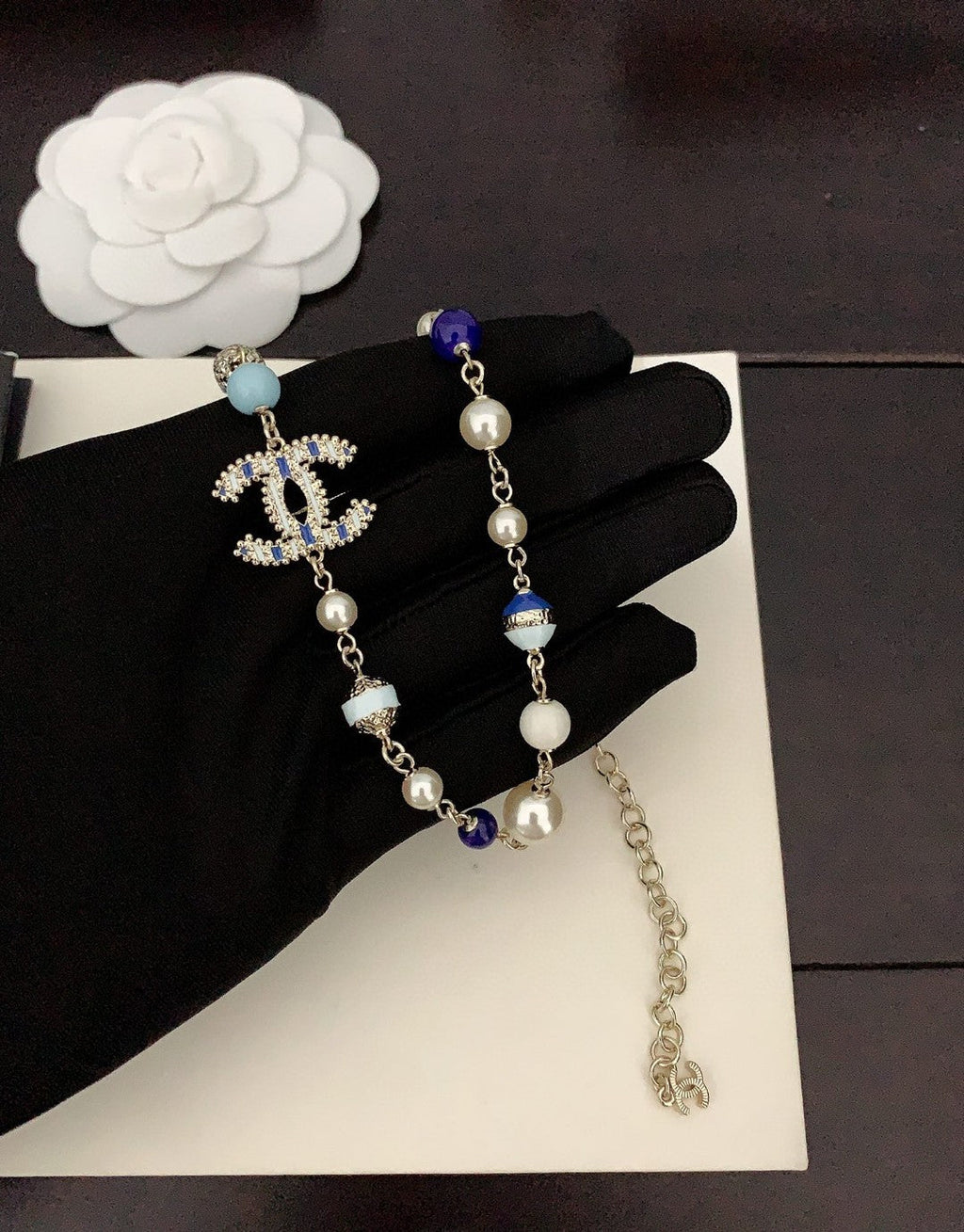 18K Chanel Blue & White Pearls Necklace