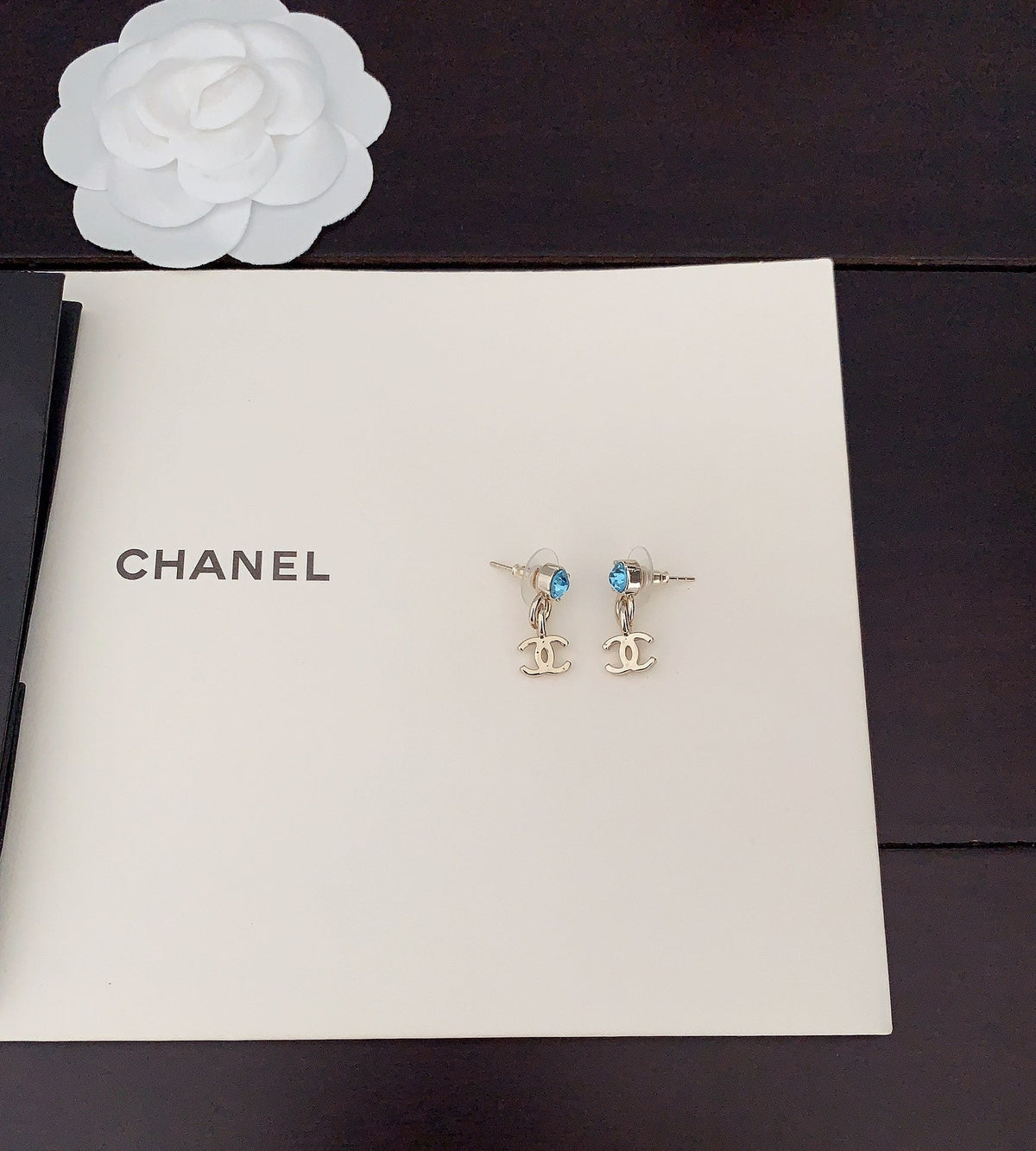 18K Chanel Blue Crystal Earrings