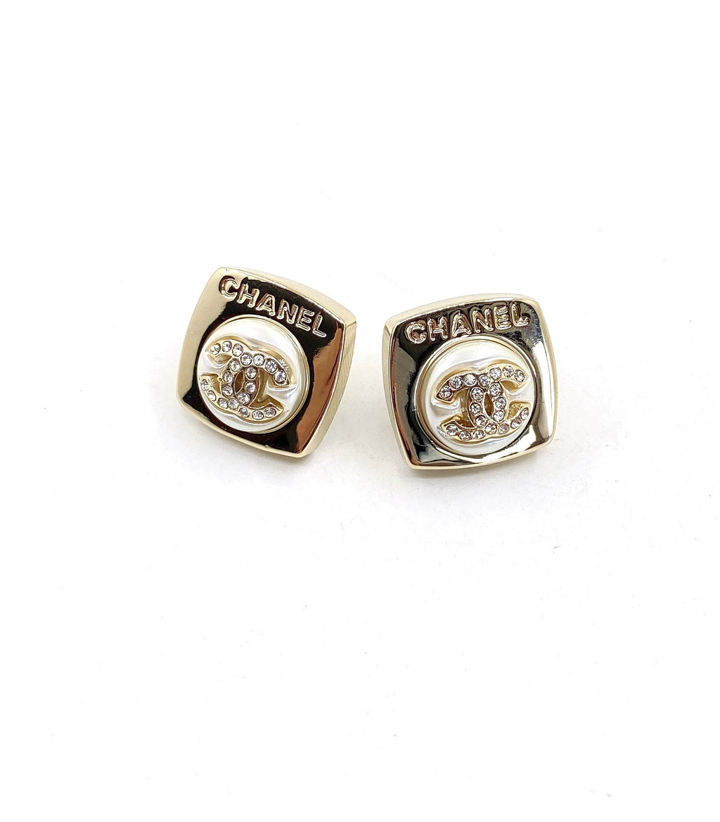 18K Chanel Diamond Square Earrings