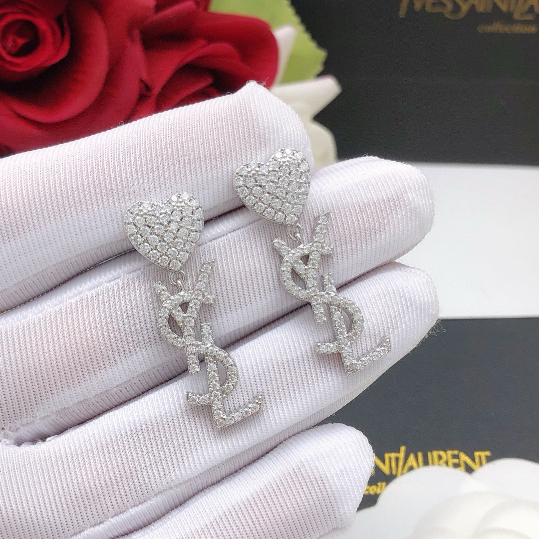 18K Saint Laurent YSL Heart Diamonds Earrings