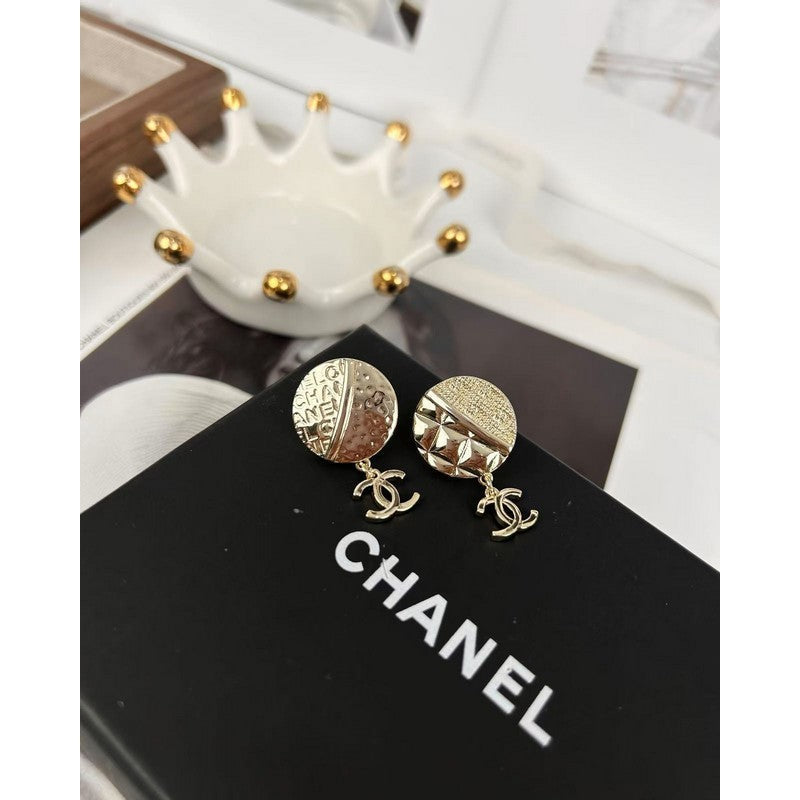 18K Chanel Gold Round Pendant Earrings
