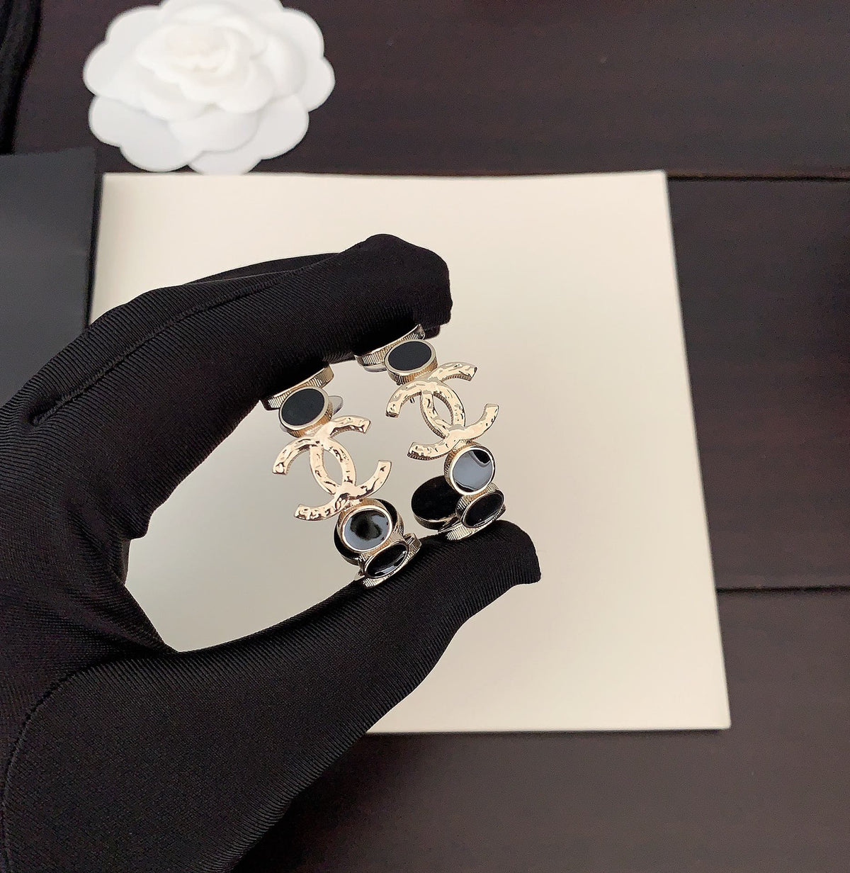 18K Chanel Black Crystals Earrings