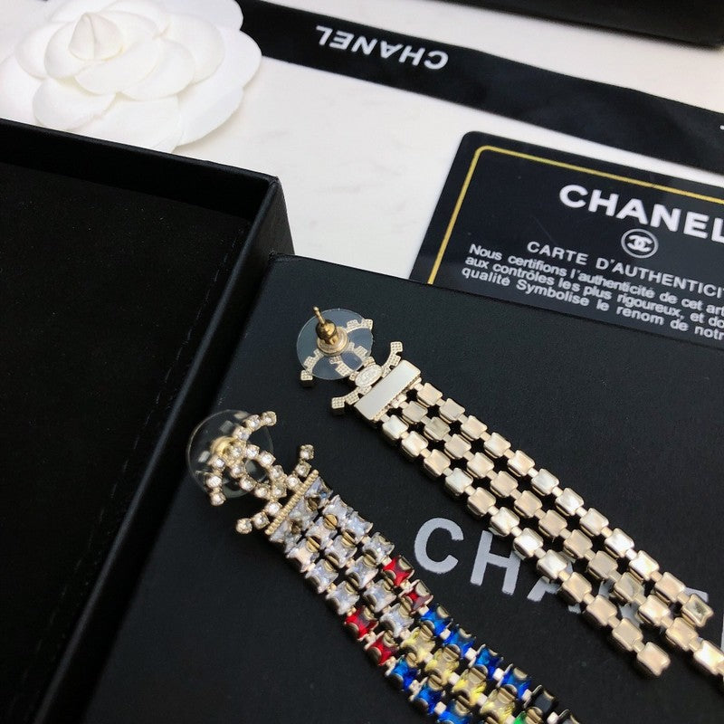 18K Chanel Long Tassel Color Crystal Earrings