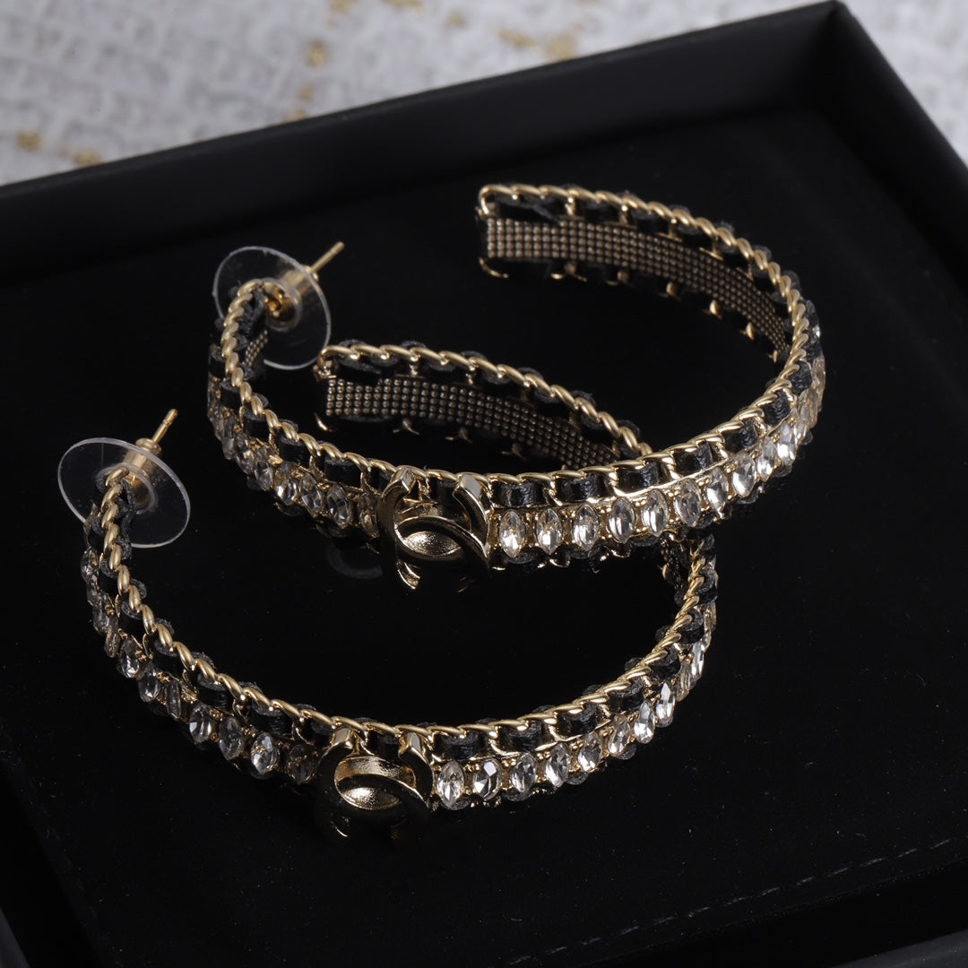 18K Chanel Leather Chain Earrings
