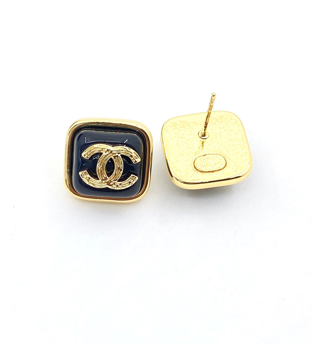 18K Chanel Square Resin Earrings