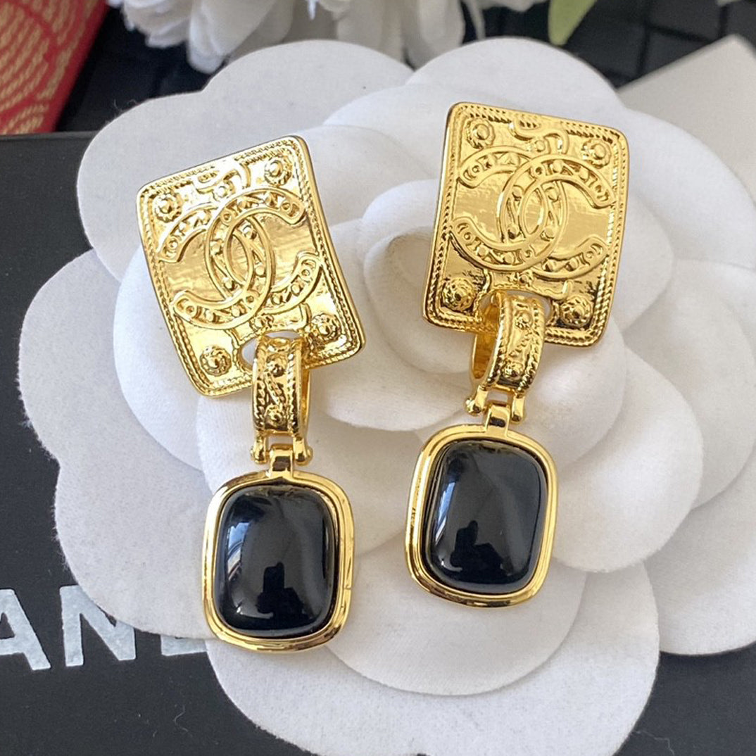 18K Chanel Black Crystal Earrings