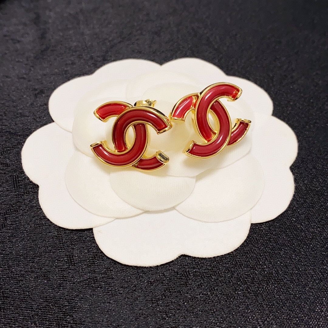 18K Chanel Red Resin Earrings