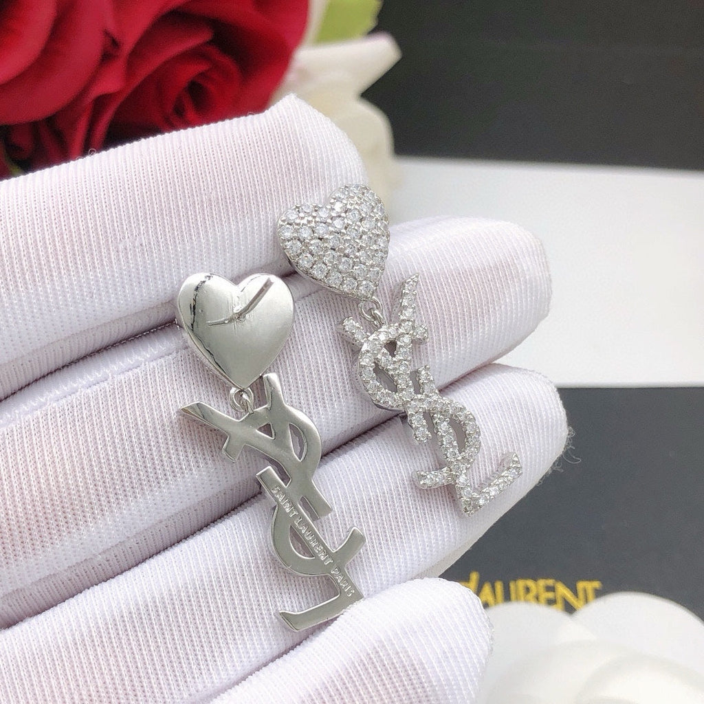 18K Saint Laurent YSL Heart Diamonds Earrings