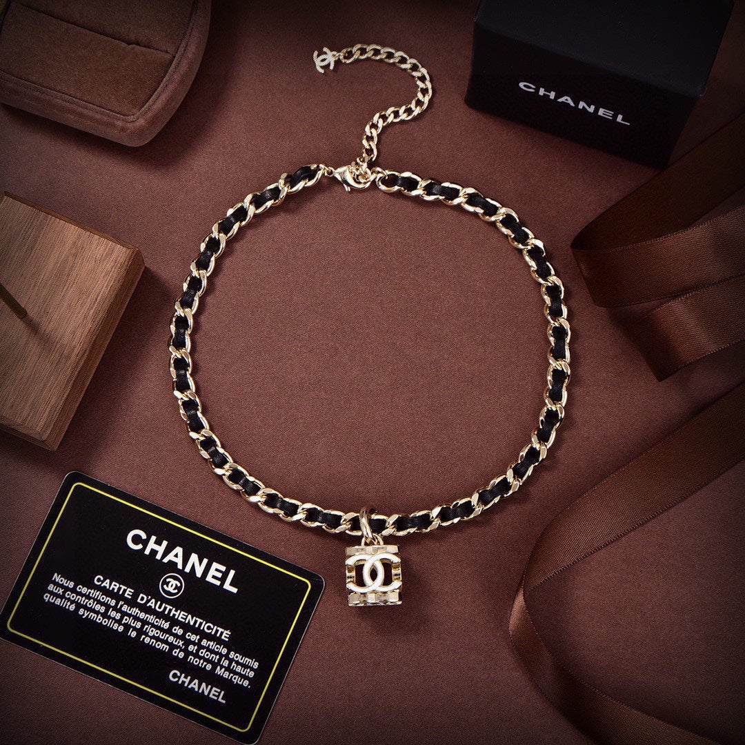 18K Chanel Leather Choker Necklace